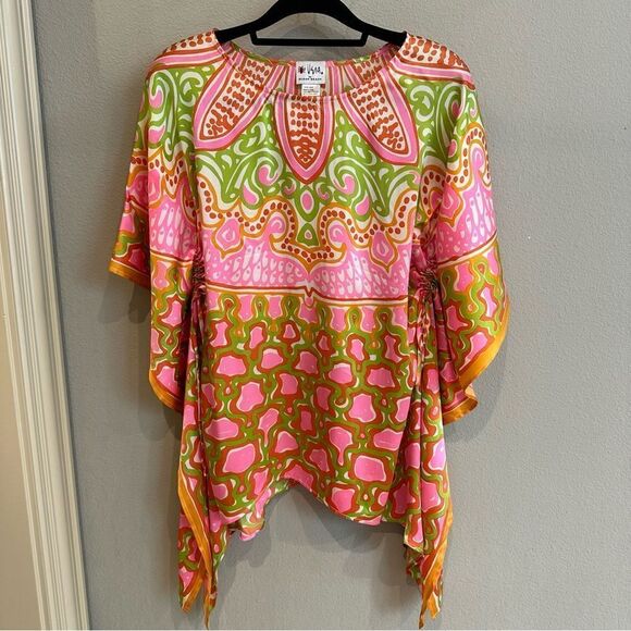 VERA for SCOOP BEACH | 100% silk summer swim cover up kimono mini dress tunic - Picture 1 of 8